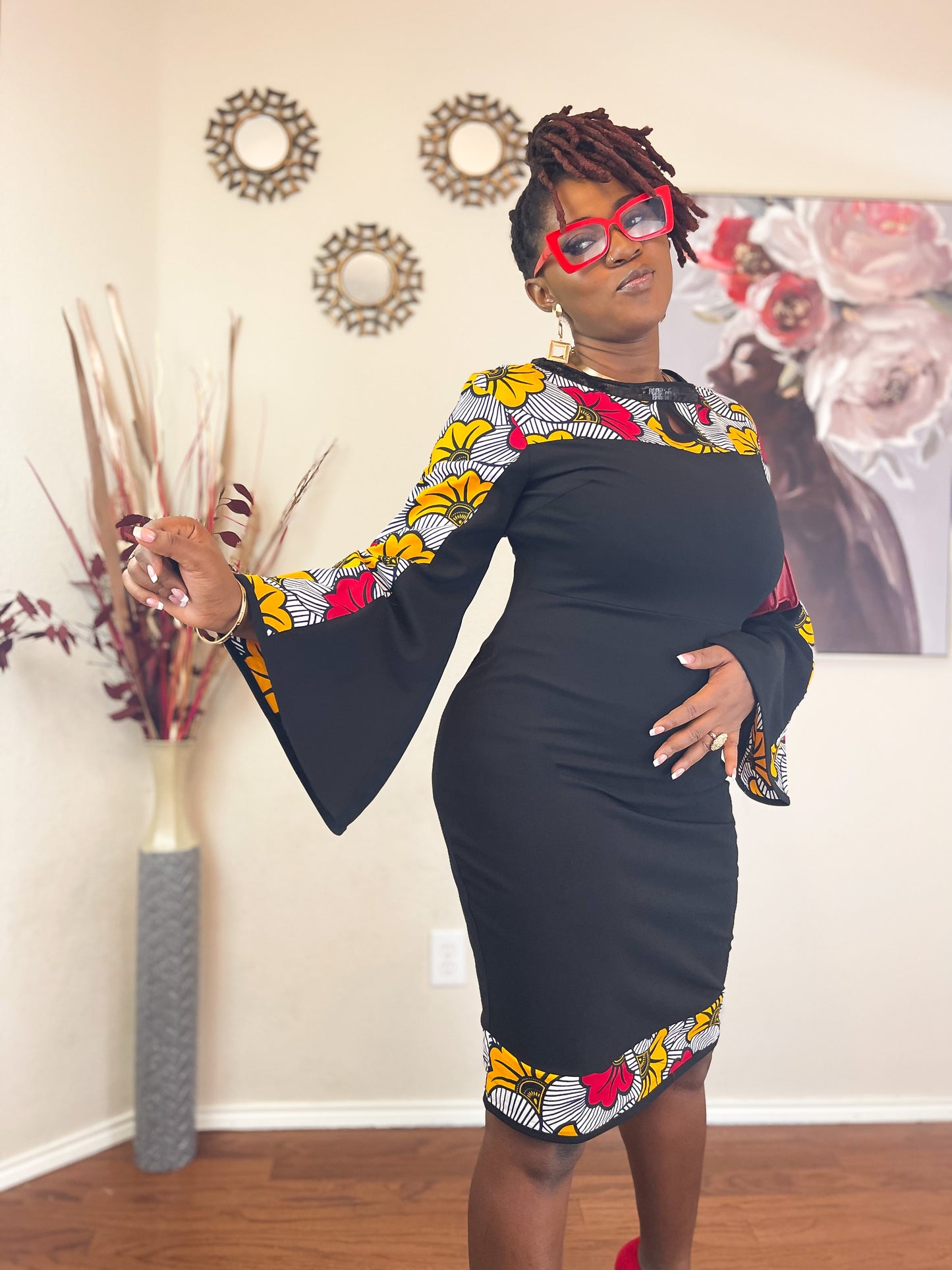 TRENDY AFRICAN BELL SLEEVE BODYCON DRESS