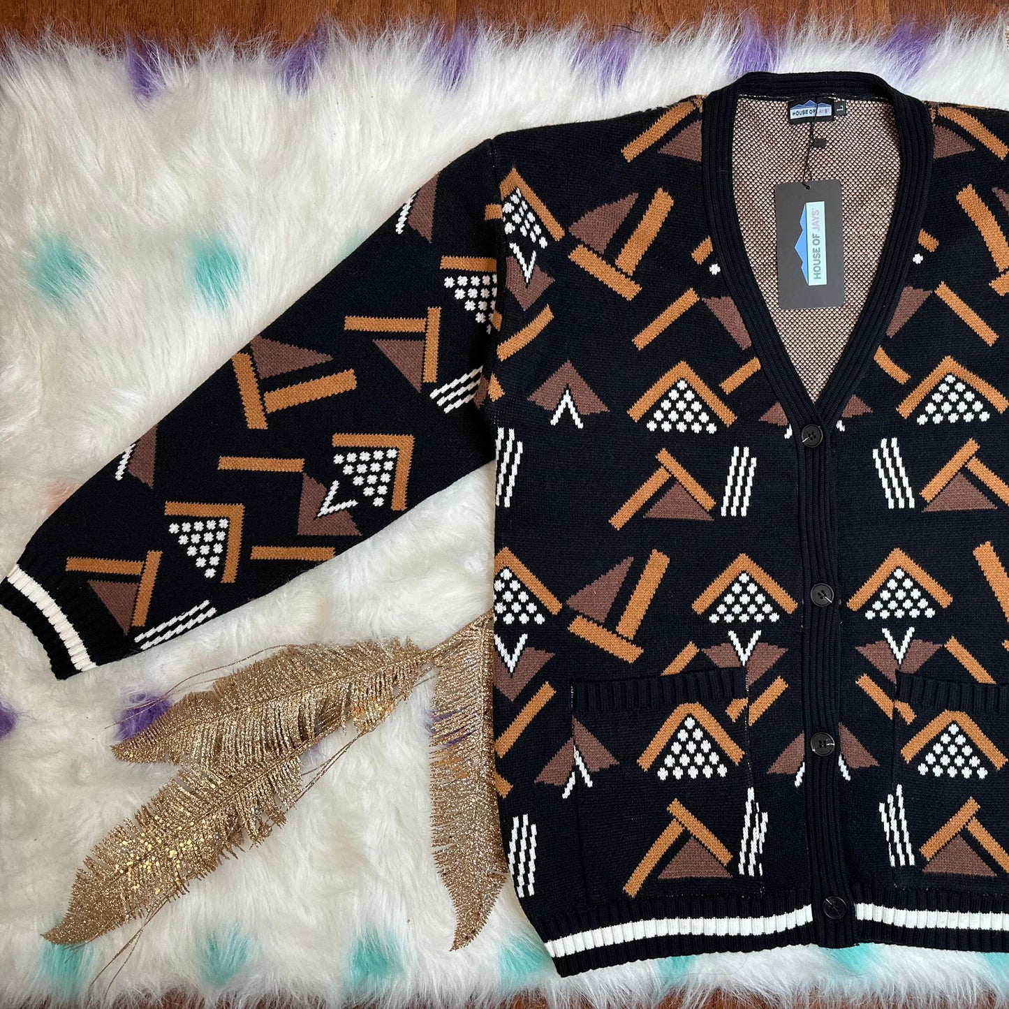 YOU AFRICAN KENTE KNITTED POCKET CARDIGAN