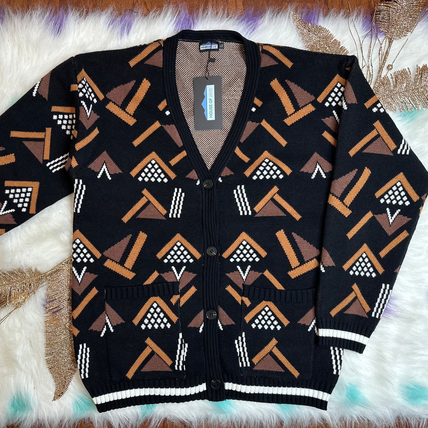 YOU AFRICAN KENTE KNITTED POCKET CARDIGAN