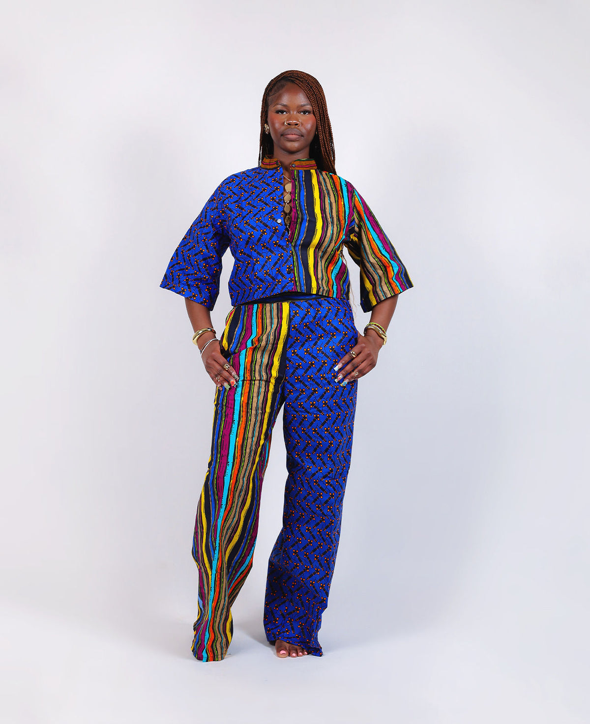 THE AFIA SPLIT-PATTERN PANT SET