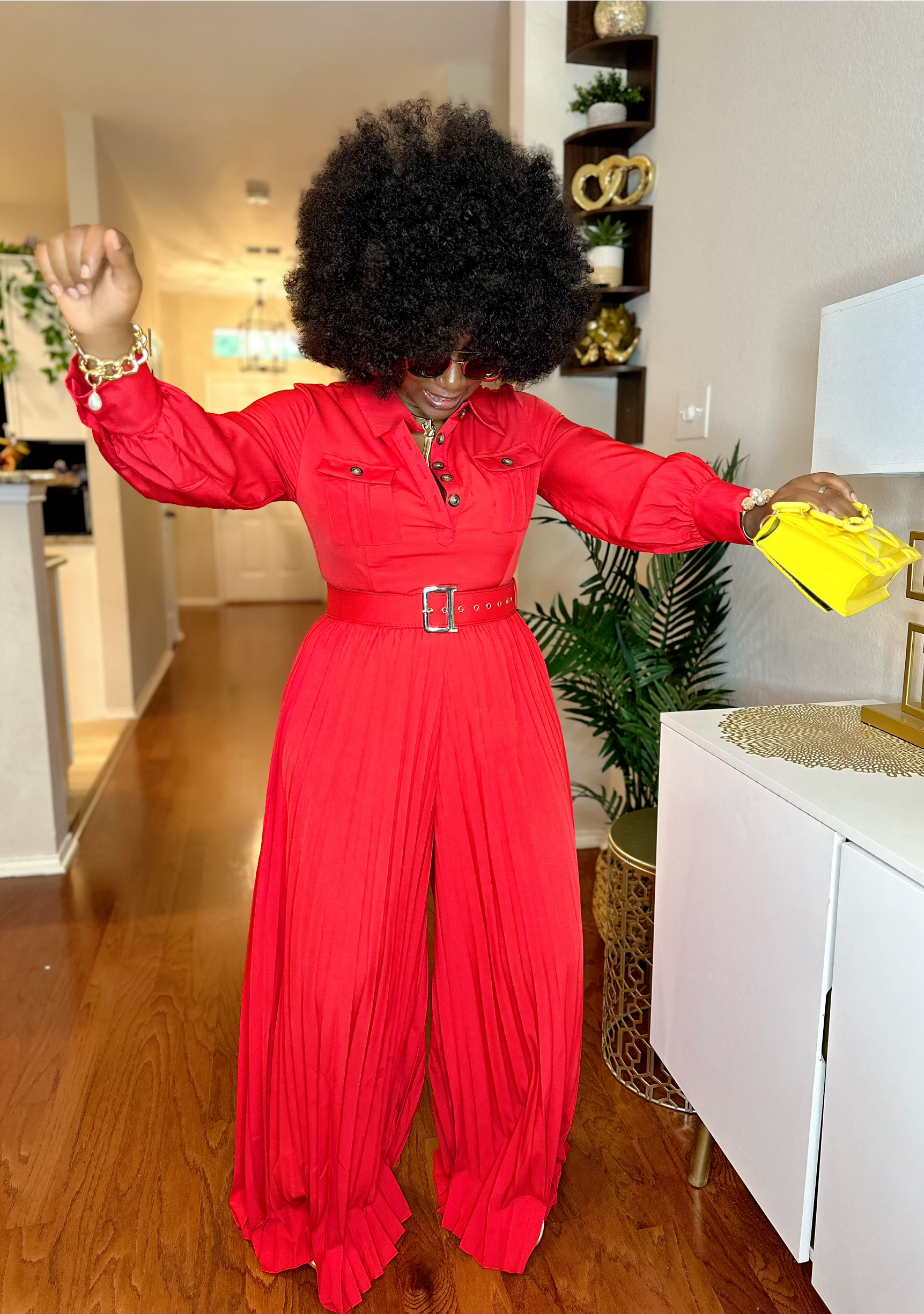 YOU AFRICAN LAPEL RUCHED WIDE-LEG JUMPSUIT