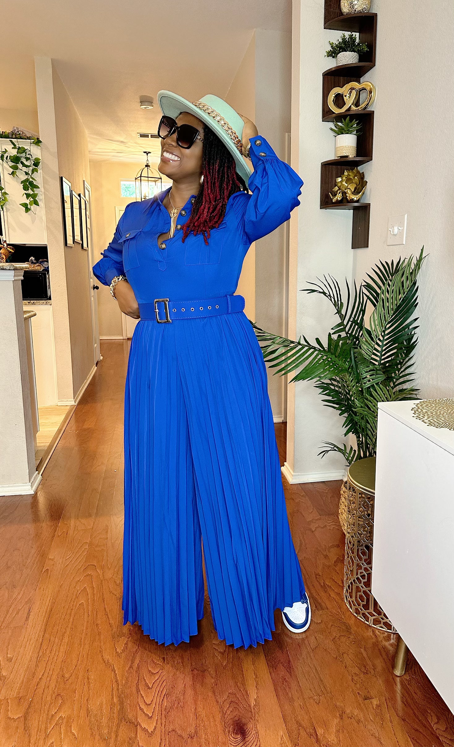 YOU AFRICAN LAPEL RUCHED WIDE-LEG JUMPSUIT