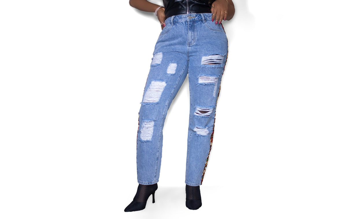 TRENDY AFRICAN SIDE PATTERN PRINT JEAN