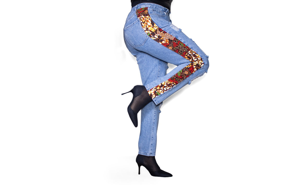 TRENDY AFRICAN SIDE PATTERN PRINT JEAN