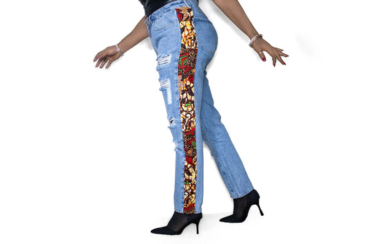 TRENDY AFRICAN SIDE PATTERN PRINT JEAN