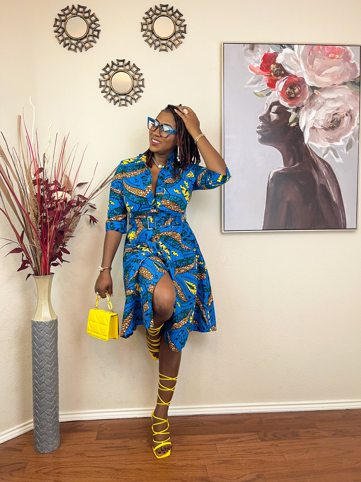 TRENDY AFRICAN BAND-COLLAR DRESS
