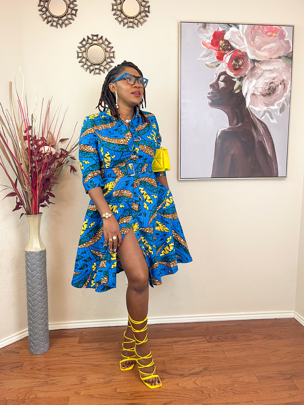 TRENDY AFRICAN BAND-COLLAR DRESS