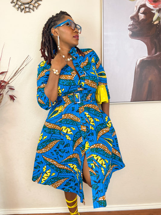 TRENDY AFRICAN BAND-COLLAR DRESS