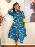 TRENDY AFRICAN BAND-COLLAR DRESS