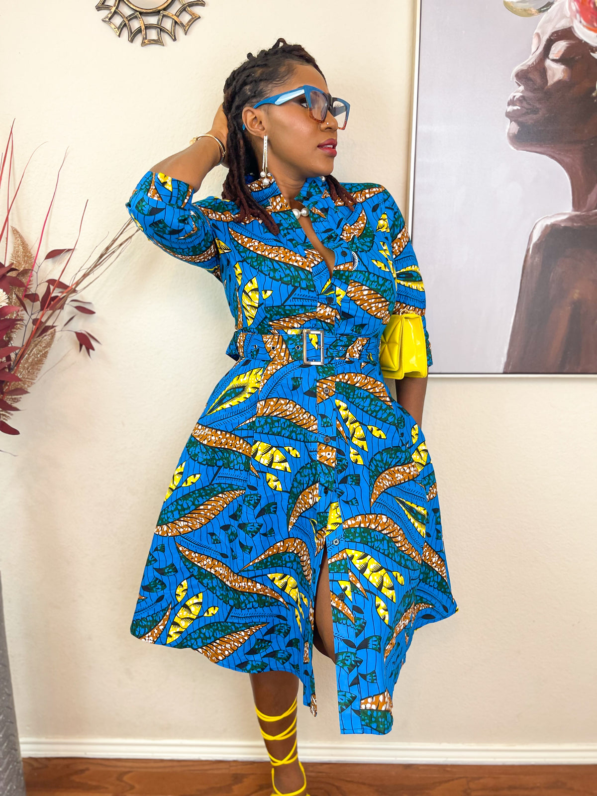 TRENDY AFRICAN BAND-COLLAR DRESS