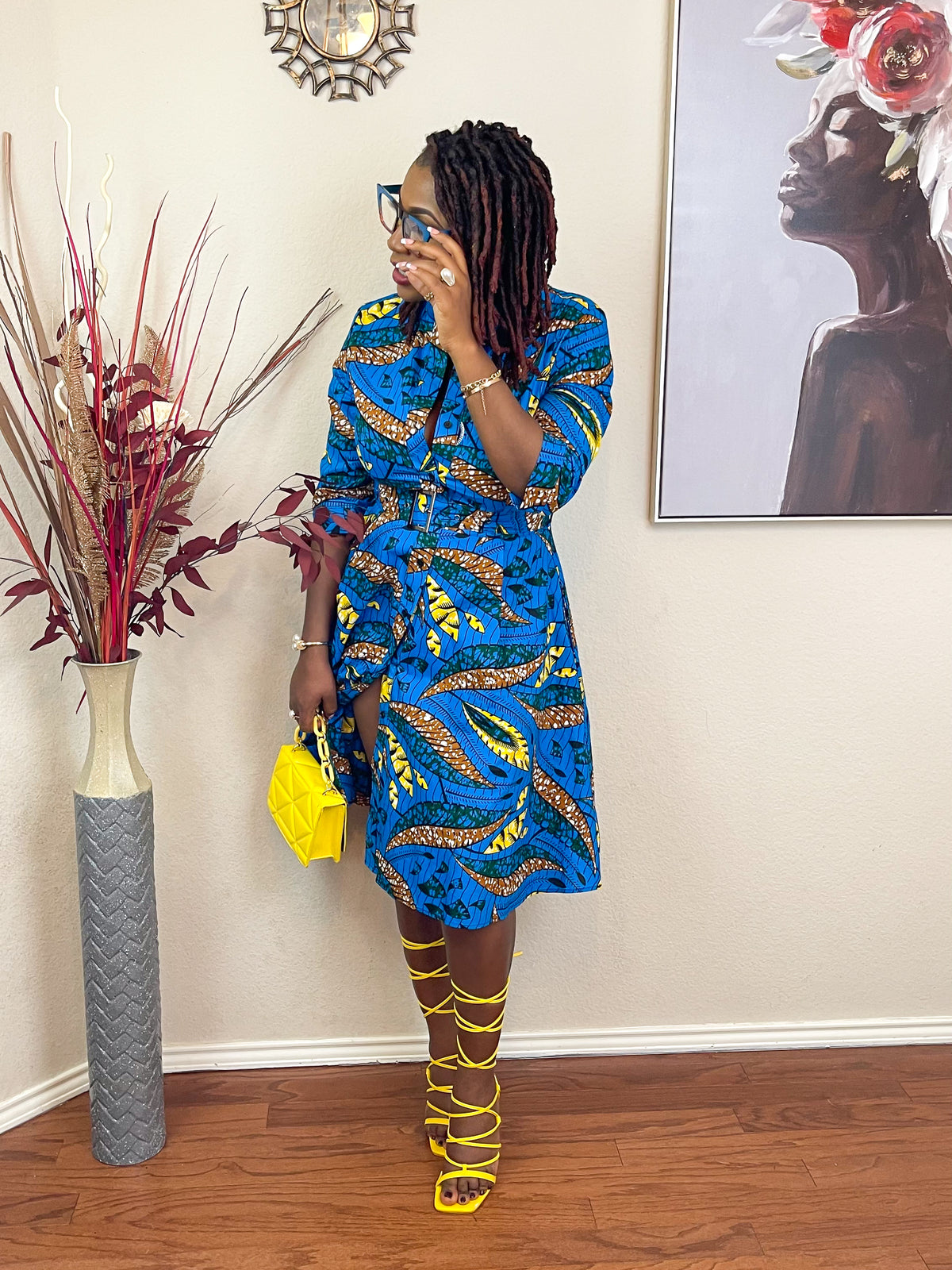 TRENDY AFRICAN BAND-COLLAR DRESS
