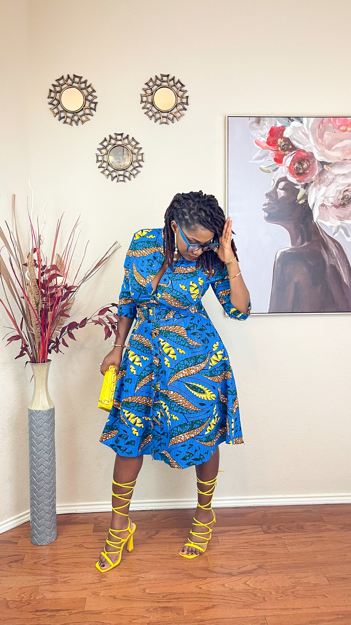 TRENDY AFRICAN BAND-COLLAR DRESS