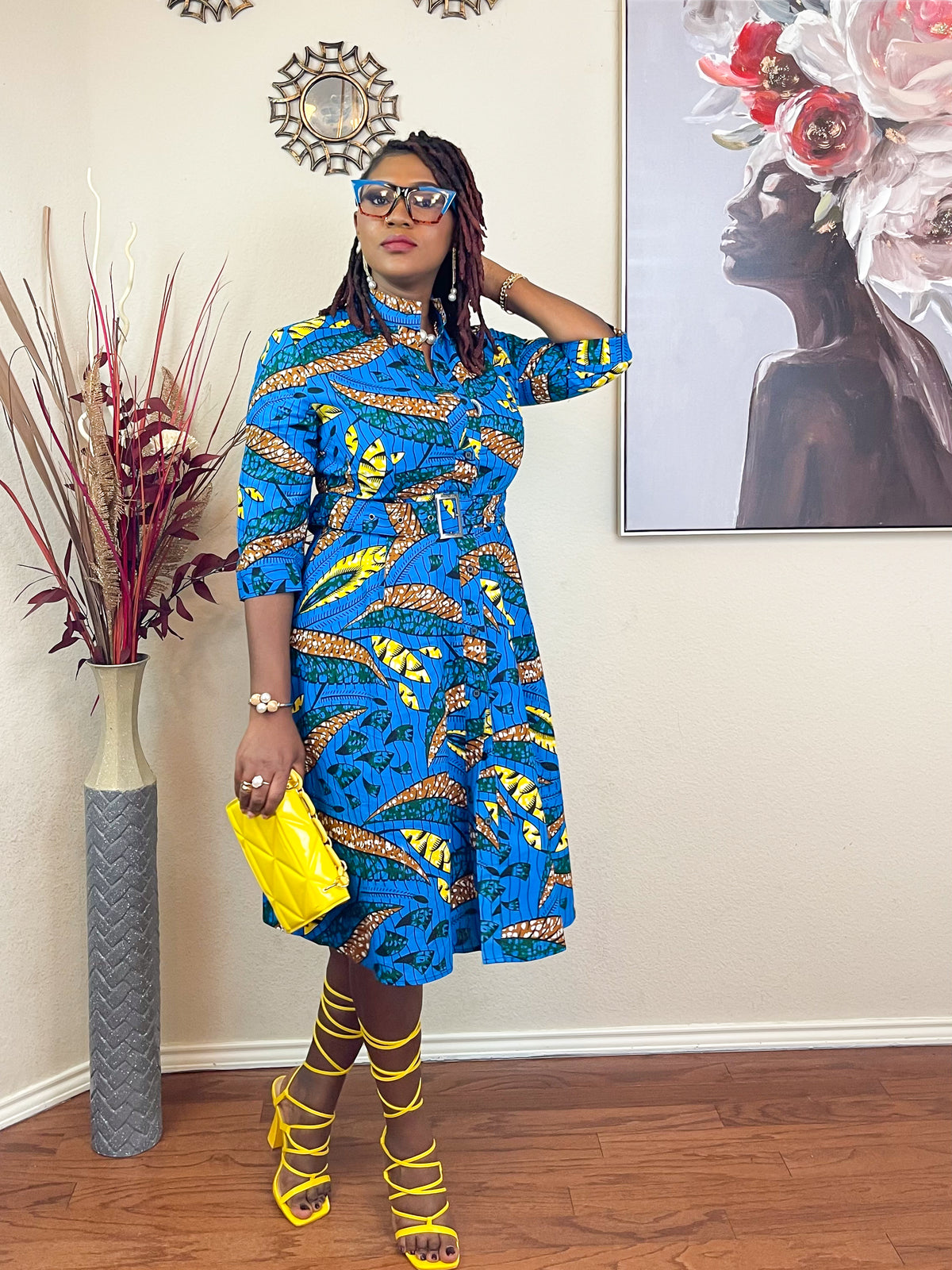 TRENDY AFRICAN BAND-COLLAR DRESS