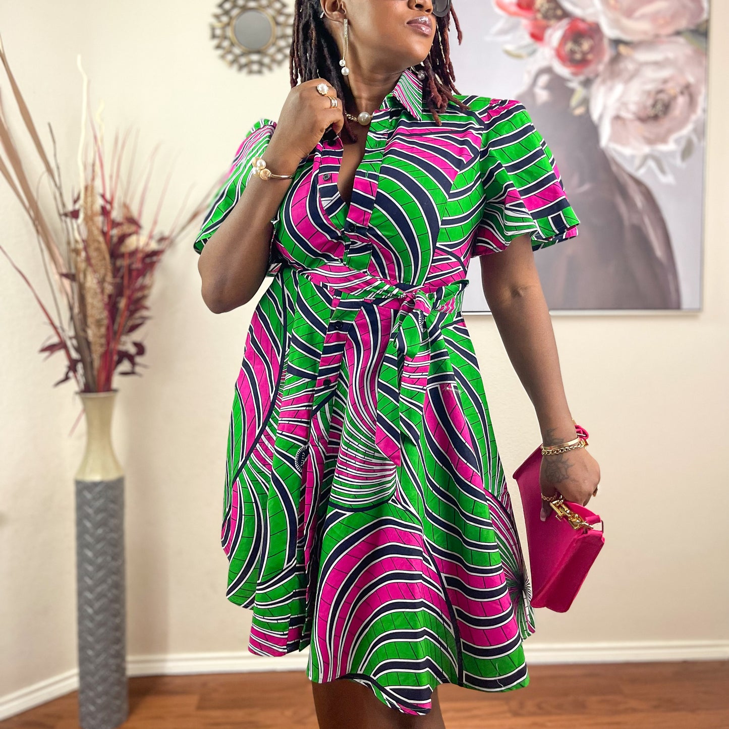 TRENDY AFRICAN CLASSIC-COLLAR DRESS