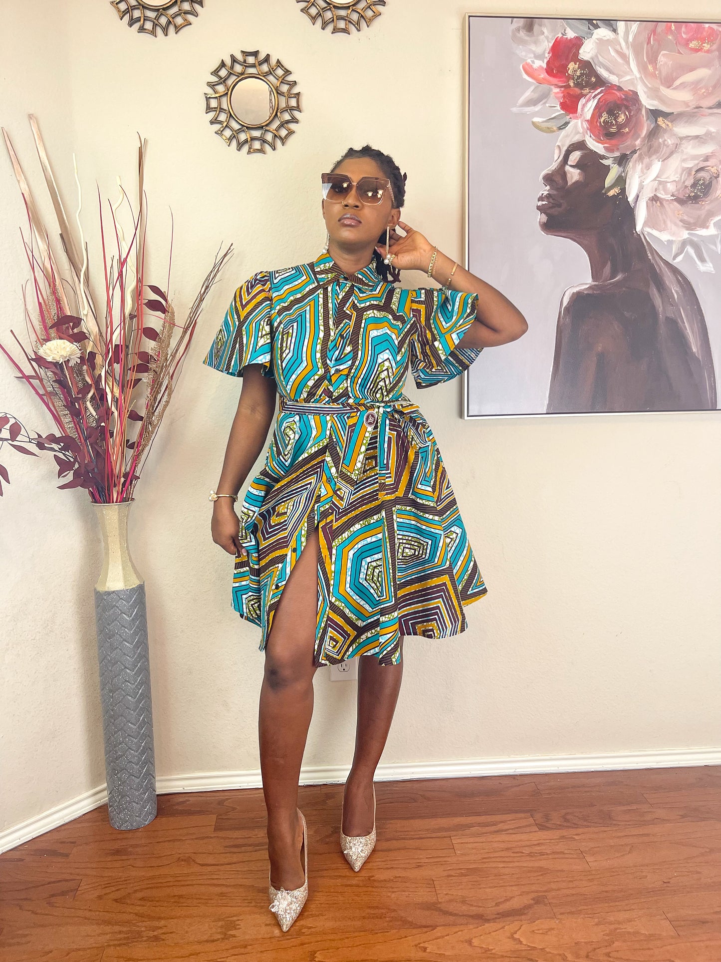 TRENDY AFRICAN CLASSIC-COLLAR DRESS