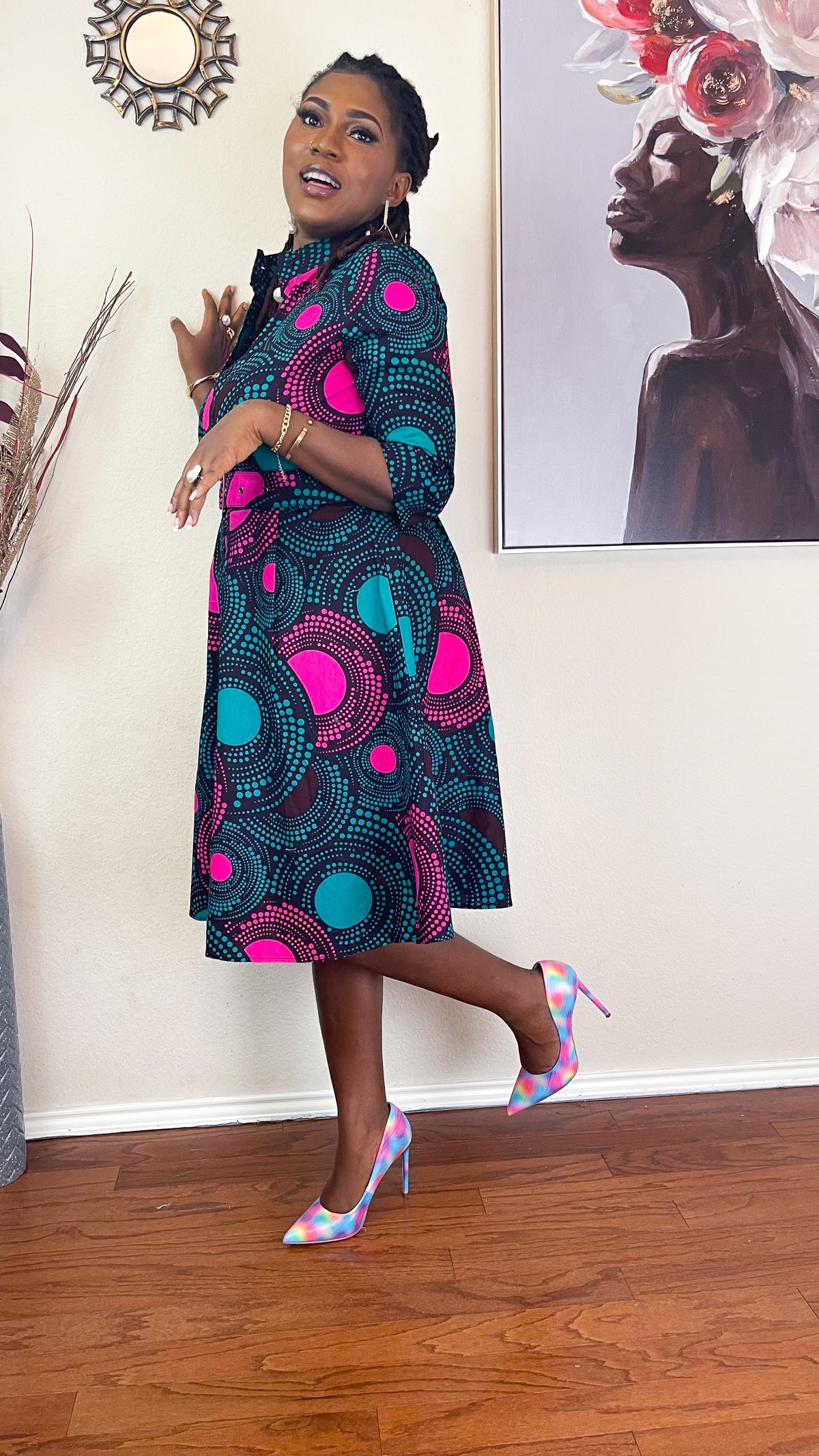 TRENDY AFRICAN BAND-COLLAR DRESS