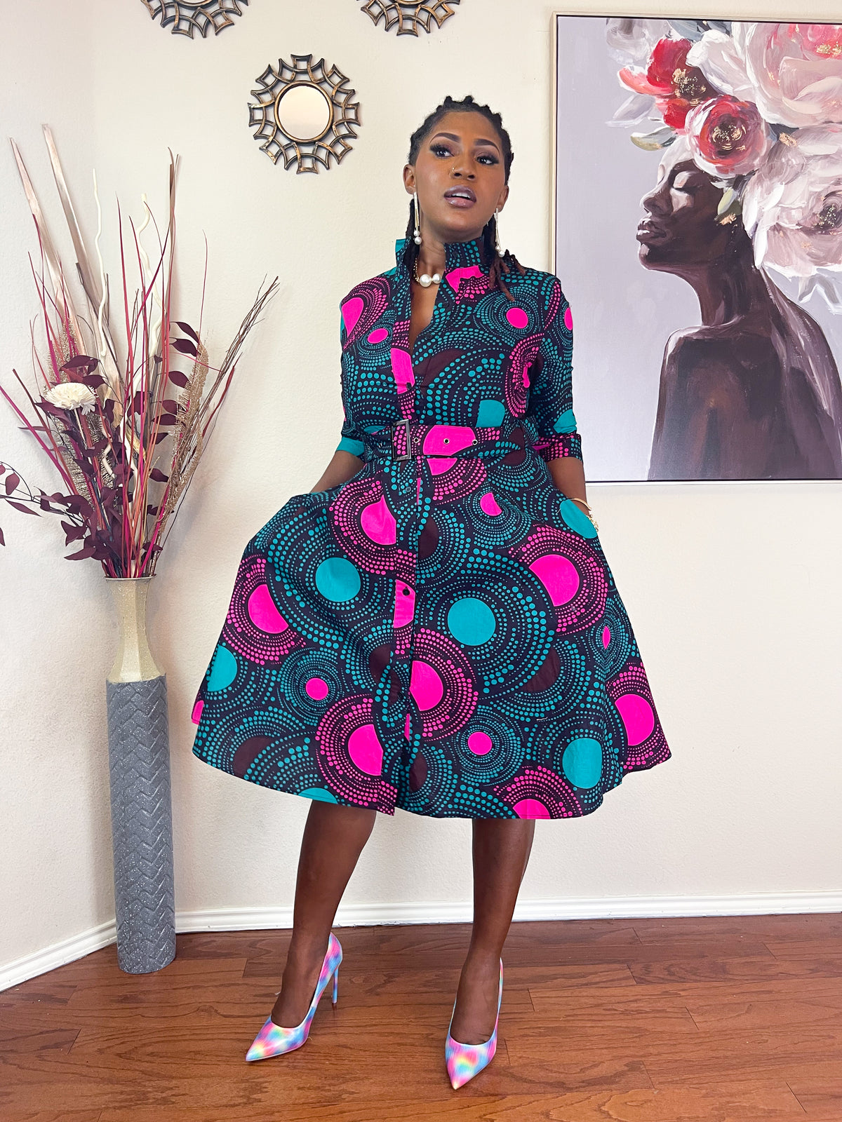 TRENDY AFRICAN BAND-COLLAR DRESS