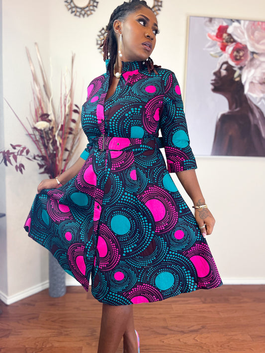 TRENDY AFRICAN BAND-COLLAR DRESS