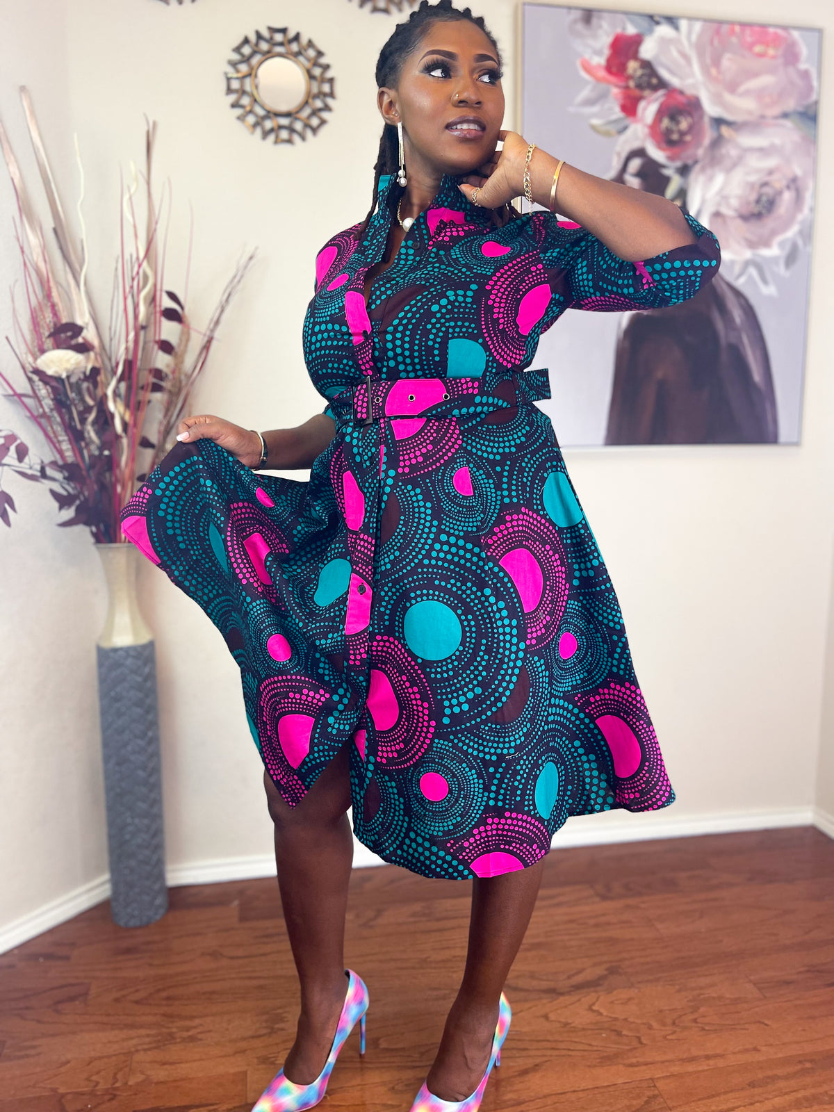 TRENDY AFRICAN BAND-COLLAR DRESS
