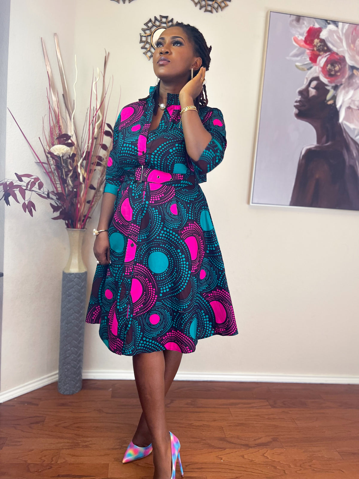 TRENDY AFRICAN BAND-COLLAR DRESS