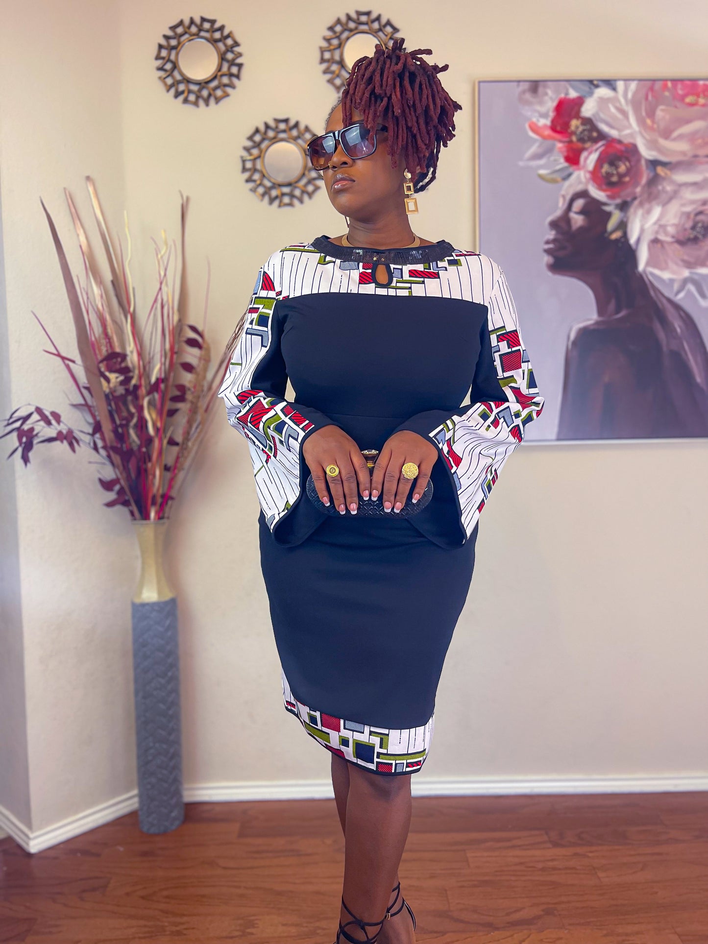 TRENDY AFRICAN BELL SLEEVE BODYCON DRESS