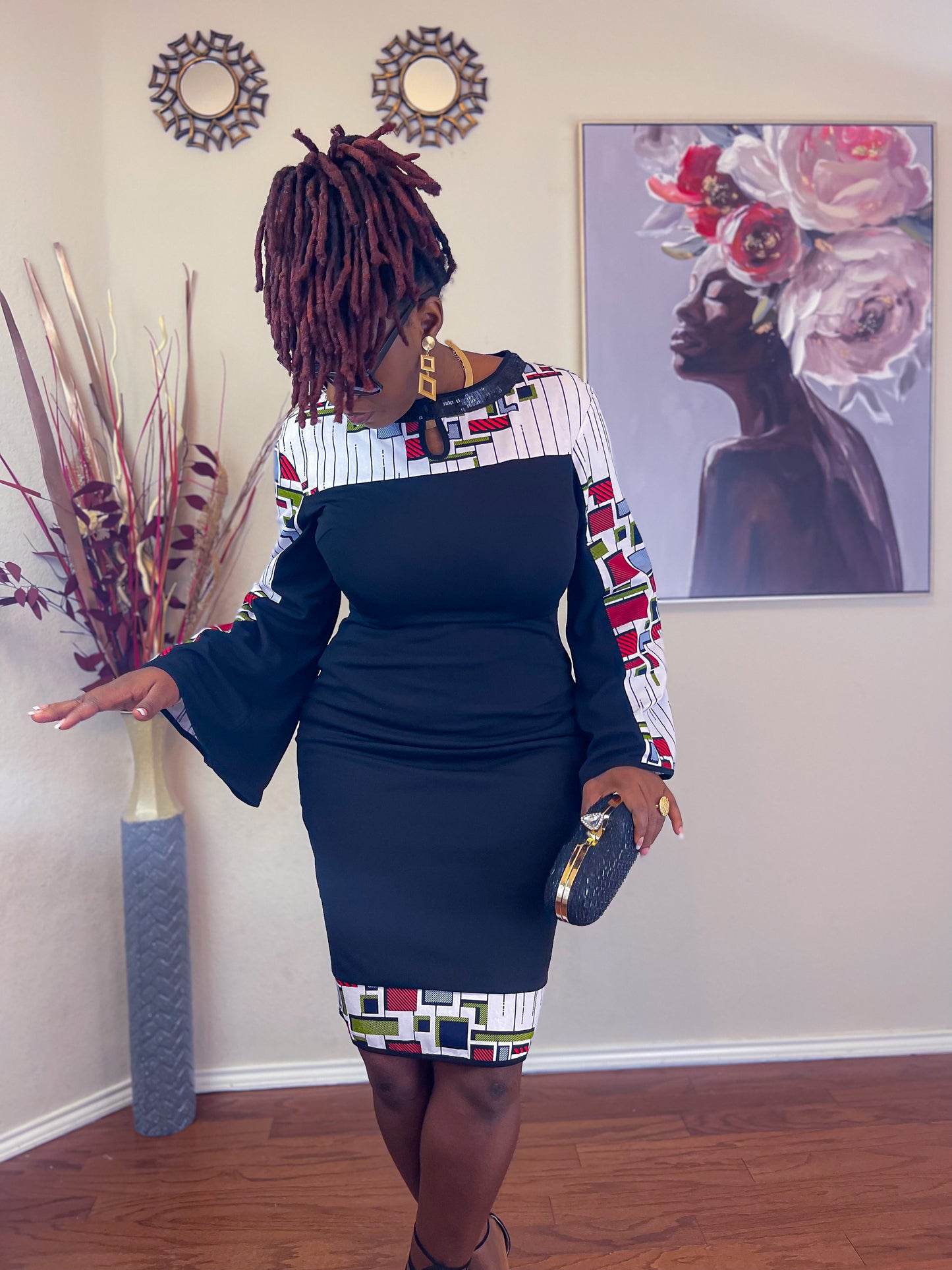 TRENDY AFRICAN BELL SLEEVE BODYCON DRESS