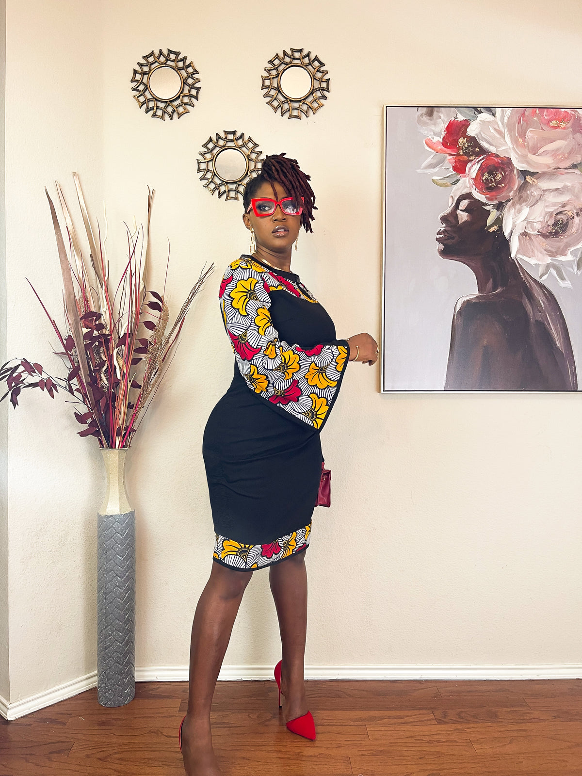 TRENDY AFRICAN BELL SLEEVE BODYCON DRESS