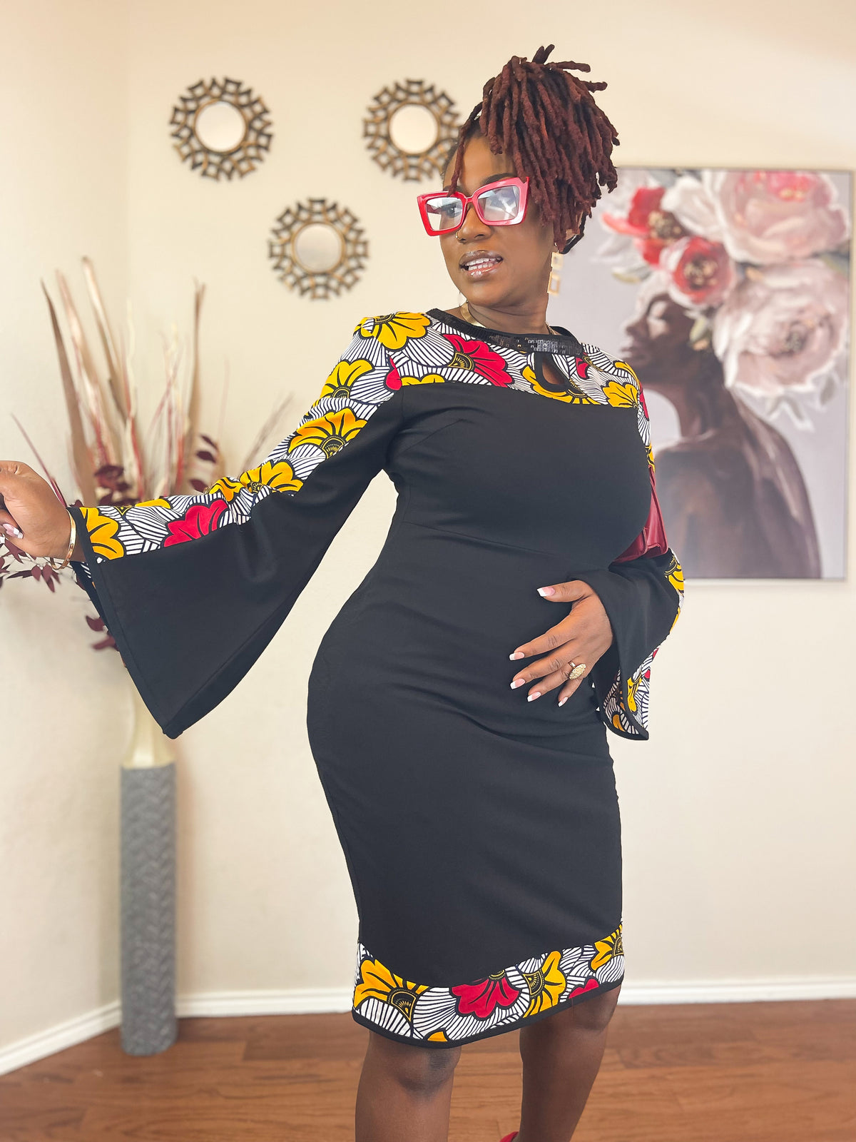 TRENDY AFRICAN BELL SLEEVE BODYCON DRESS