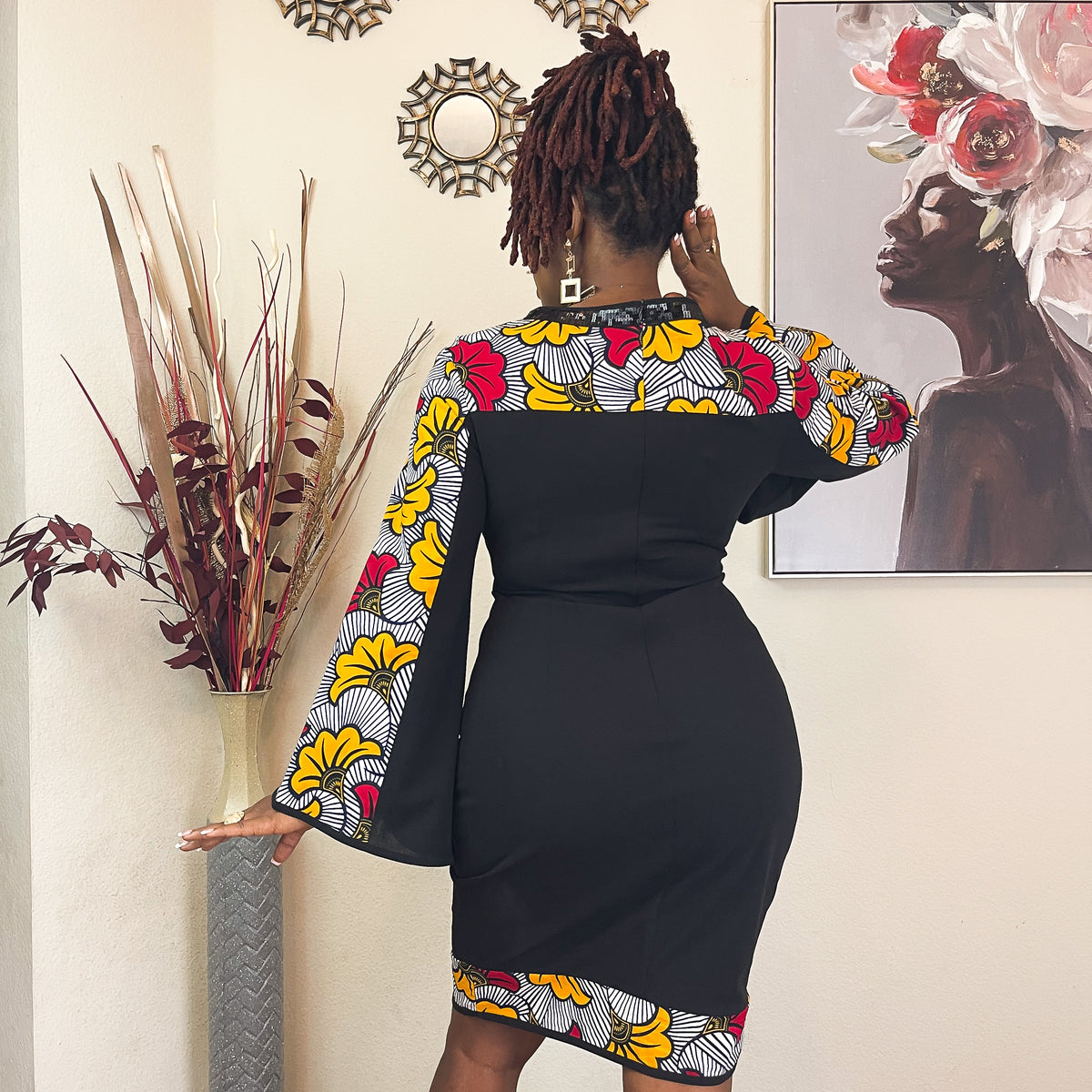 TRENDY AFRICAN BELL SLEEVE BODYCON DRESS