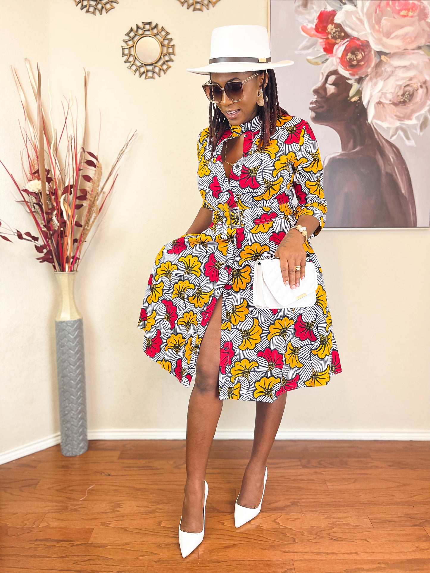 TRENDY AFRICAN BAND-COLLAR DRESS