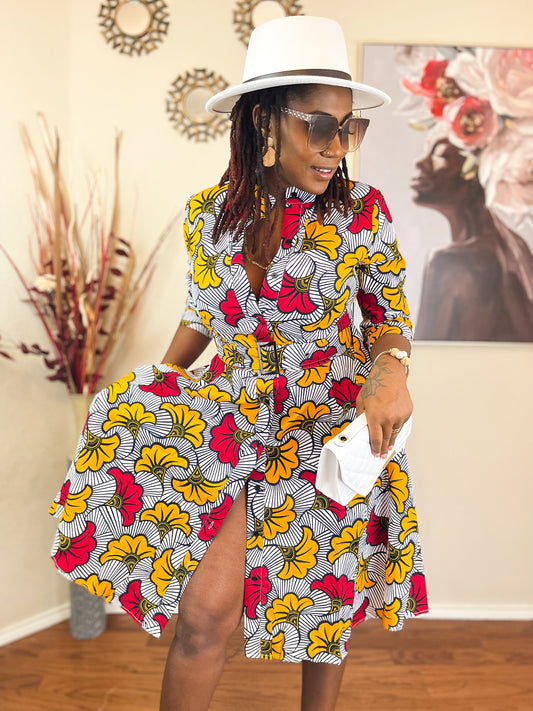 TRENDY AFRICAN BAND-COLLAR DRESS