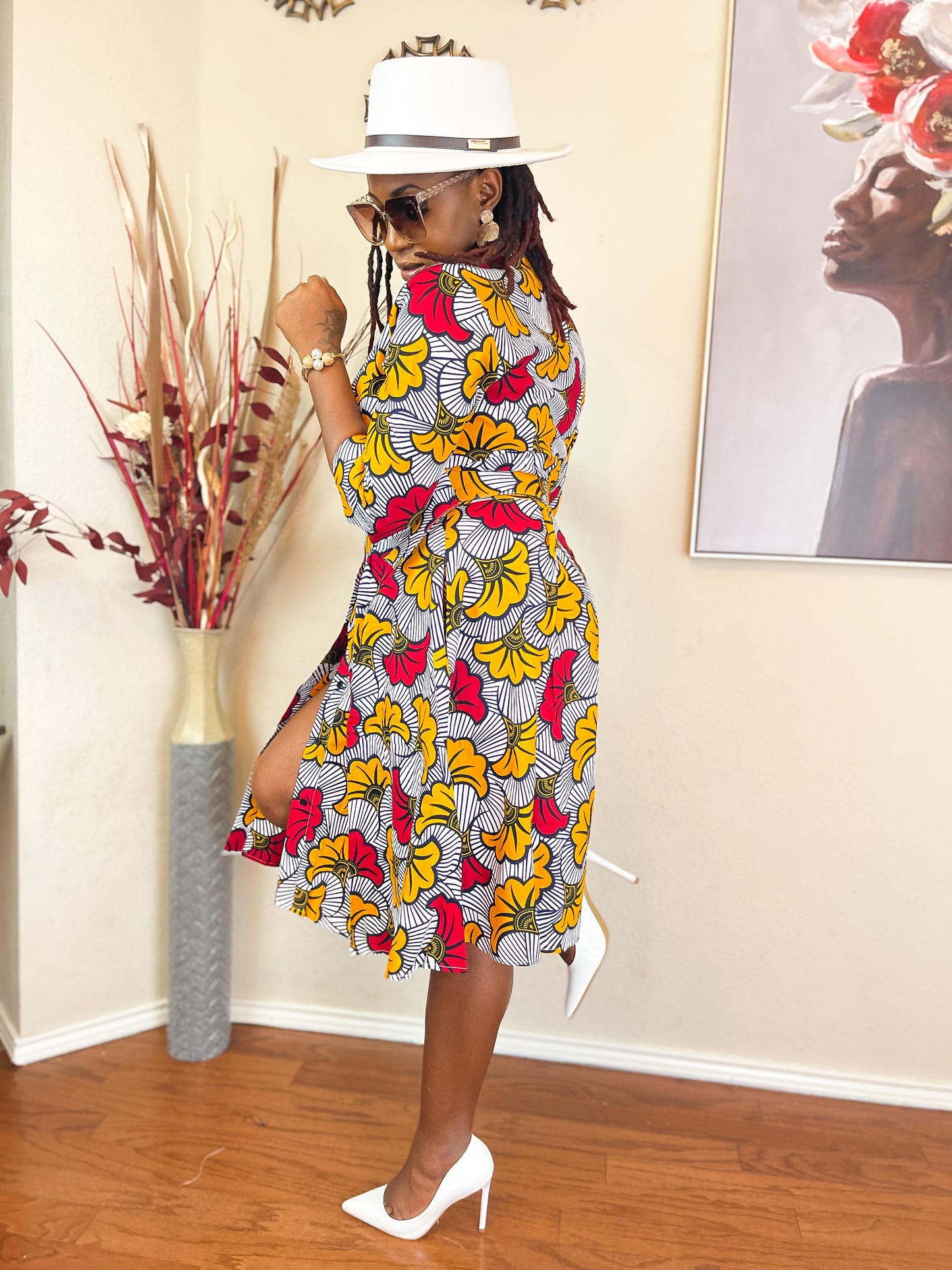 TRENDY AFRICAN BAND-COLLAR DRESS